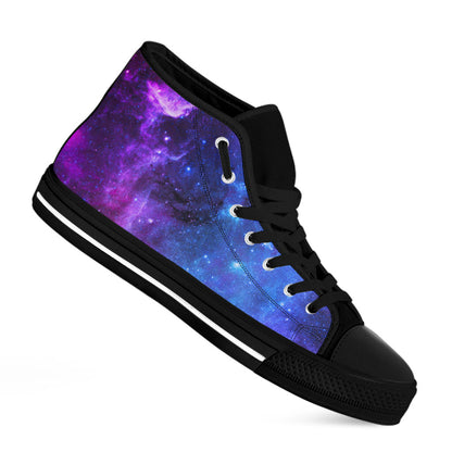 Purple Galaxy Space Blue Starfield Print Black High Top Sneakers