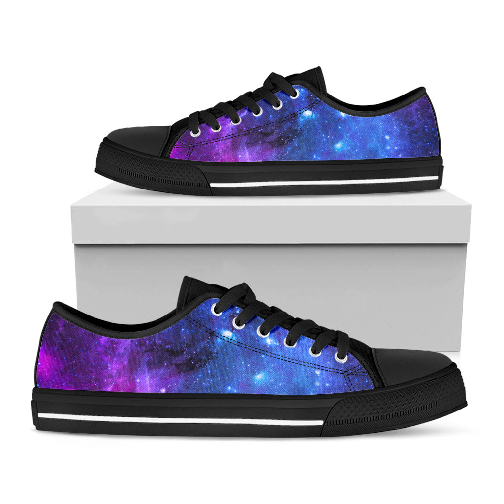 Purple Galaxy Space Blue Starfield Print Black Low Top Sneakers