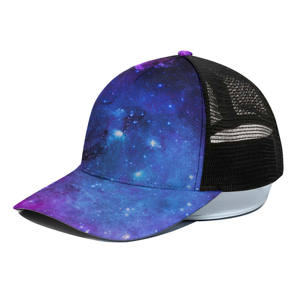 Purple Galaxy Space Blue Starfield Print Black Mesh Trucker Cap