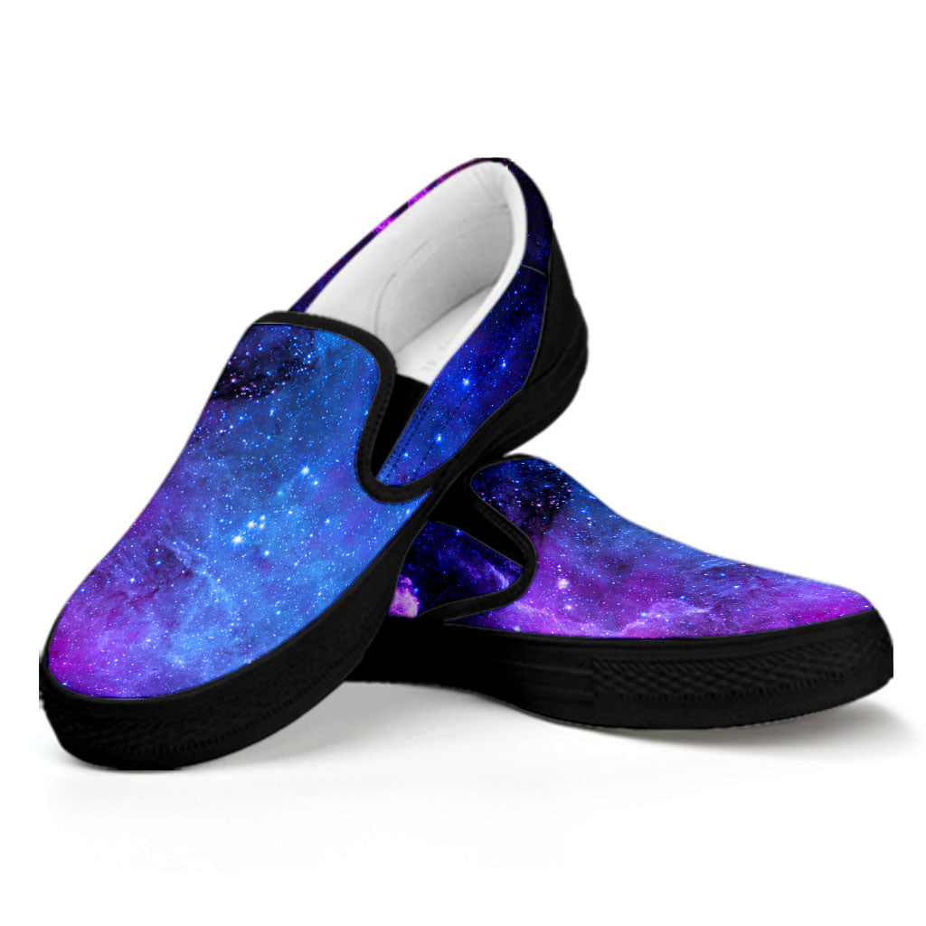 Purple Galaxy Space Blue Starfield Print Black Slip On Sneakers