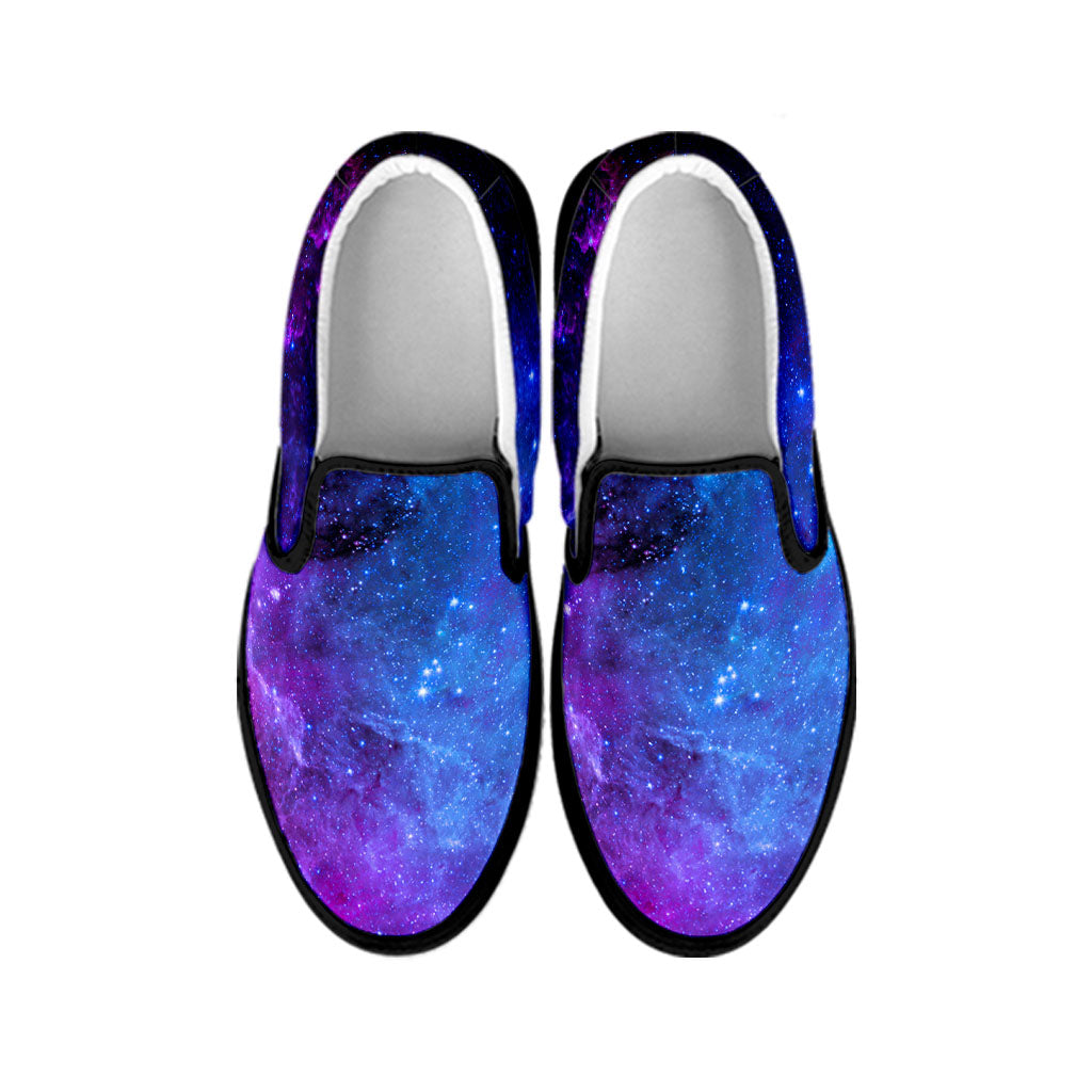 Purple Galaxy Space Blue Starfield Print Black Slip On Sneakers