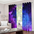 Purple Galaxy Space Blue Starfield Print Dimout Grommet Curtains