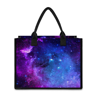 Purple Galaxy Space Blue Starfield Print Canvas Tote Bag