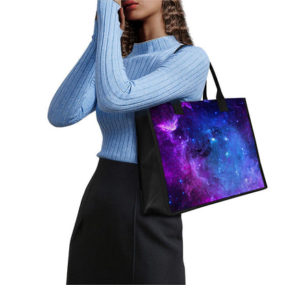Purple Galaxy Space Blue Starfield Print Canvas Tote Bag