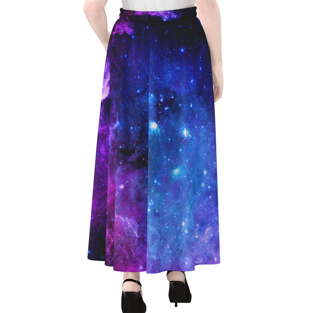 Purple Galaxy Space Blue Starfield Print Chiffon Maxi Skirt