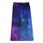 Purple Galaxy Space Blue Starfield Print Cotton Front Slit Maxi Skirt