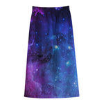 Purple Galaxy Space Blue Starfield Print Cotton Front Slit Maxi Skirt