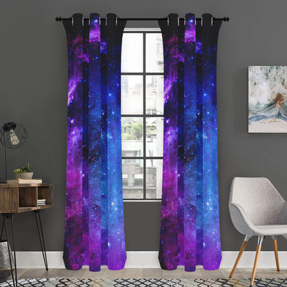 Purple Galaxy Space Blue Starfield Print Curtain