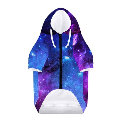 Purple Galaxy Space Blue Starfield Print Dog Zip Up Hoodie