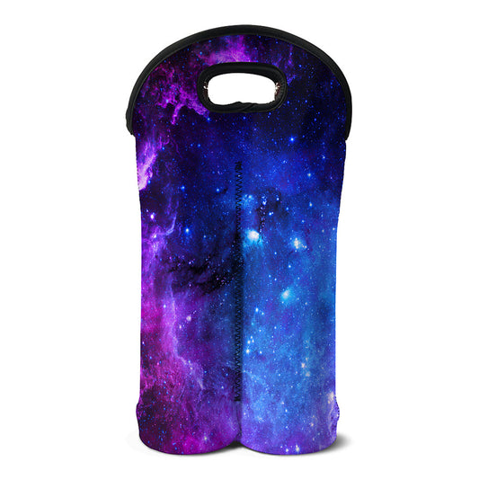 Purple Galaxy Space Blue Starfield Print Double Neoprene Wine Tote