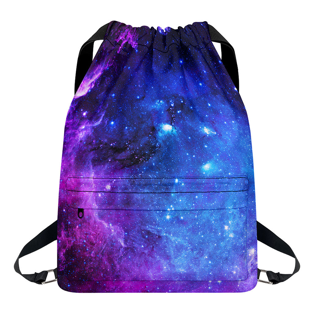 Purple Galaxy Space Blue Starfield Print Drawstring Backpack