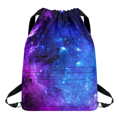 Purple Galaxy Space Blue Starfield Print Drawstring Backpack