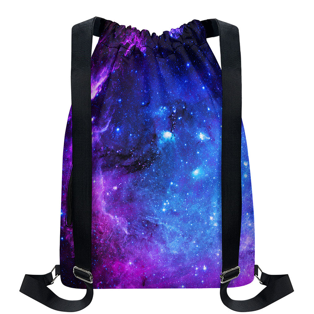 Purple Galaxy Space Blue Starfield Print Drawstring Backpack
