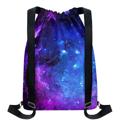 Purple Galaxy Space Blue Starfield Print Drawstring Backpack