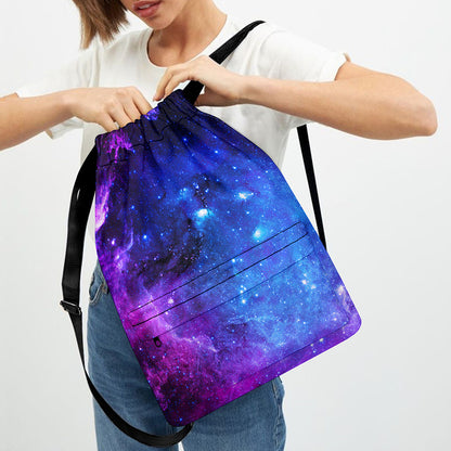 Purple Galaxy Space Blue Starfield Print Drawstring Backpack