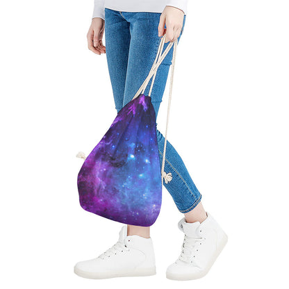 Purple Galaxy Space Blue Starfield Print Drawstring Bag