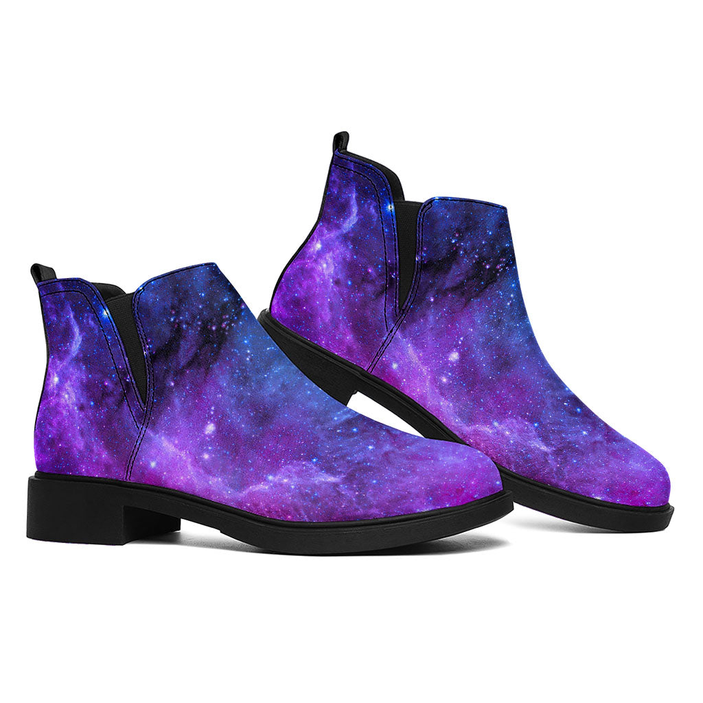 Purple Galaxy Space Blue Starfield Print Flat Ankle Boots