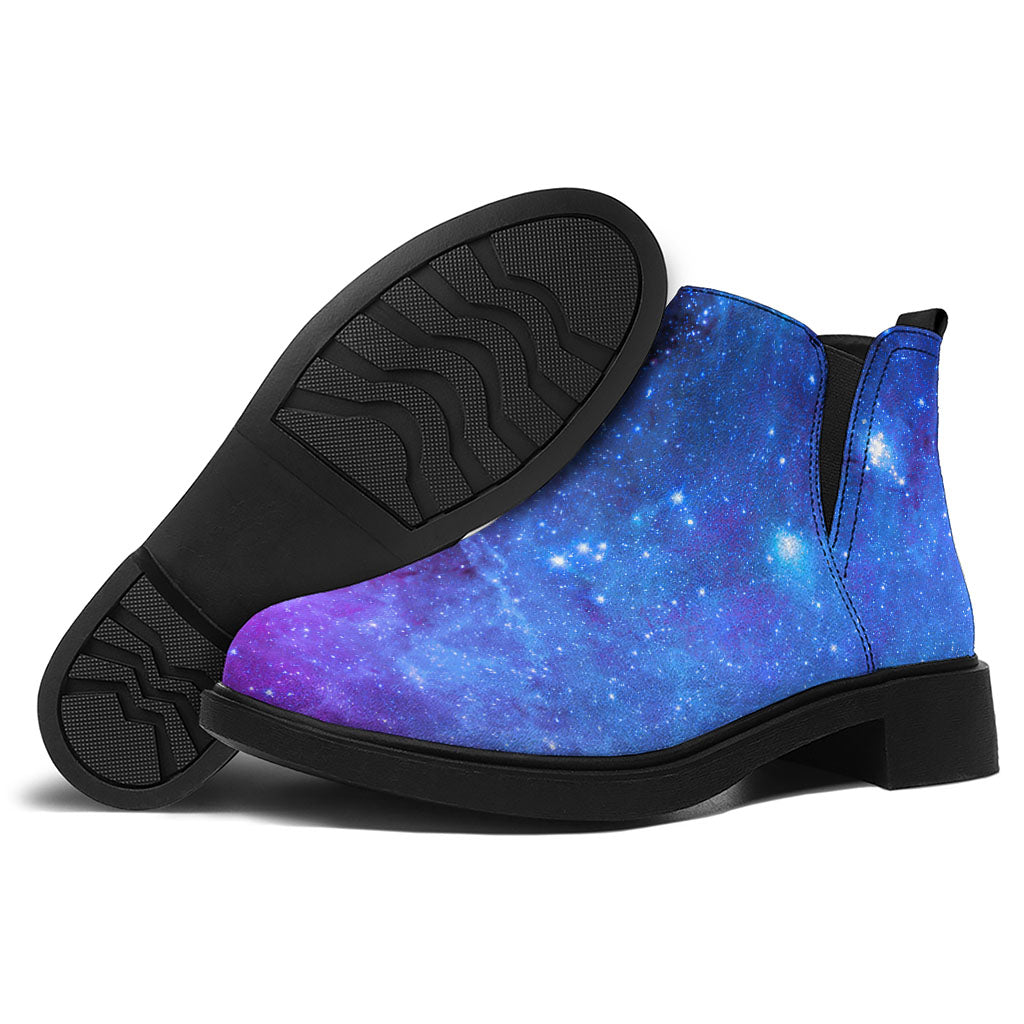 Purple Galaxy Space Blue Starfield Print Flat Ankle Boots