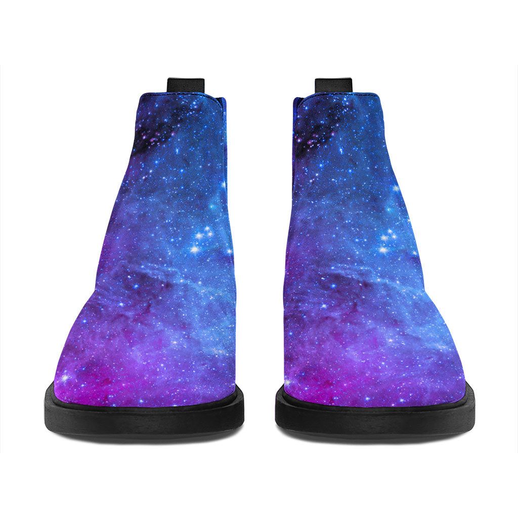 Purple Galaxy Space Blue Starfield Print Flat Ankle Boots