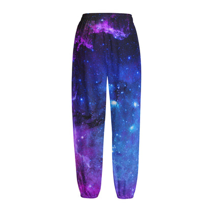 Purple Galaxy Space Blue Starfield Print Fleece Lined Knit Pants