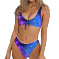Purple Galaxy Space Blue Starfield Print Front Bow Tie Bikini