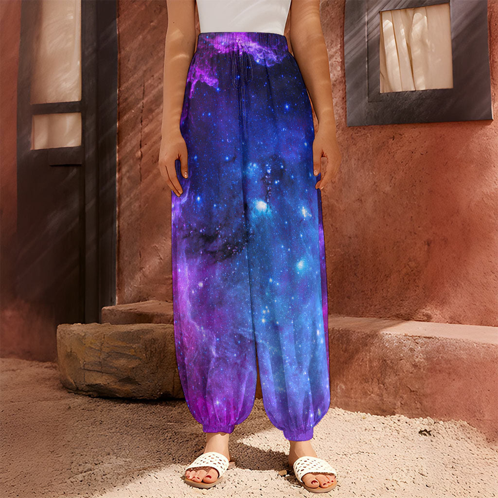 Purple Galaxy Space Blue Starfield Print Harem Pants