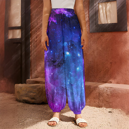 Purple Galaxy Space Blue Starfield Print Harem Pants