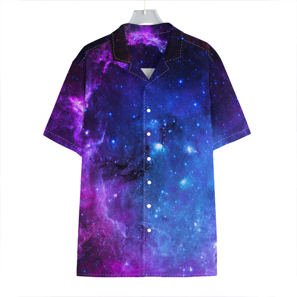 Purple Galaxy Space Blue Starfield Print Hawaiian Shirt