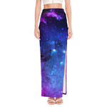 Purple Galaxy Space Blue Starfield Print High Slit Maxi Skirt