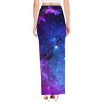 Purple Galaxy Space Blue Starfield Print High Slit Maxi Skirt