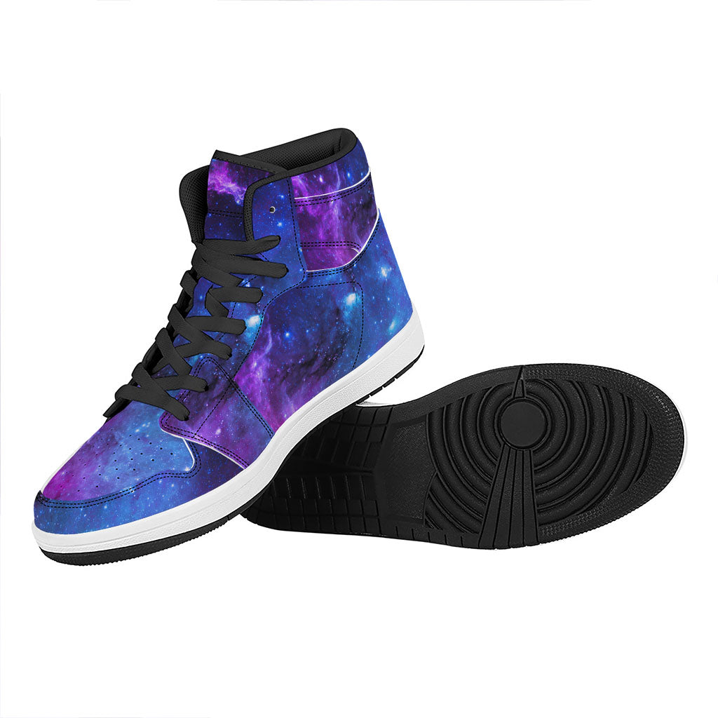 Purple Galaxy Space Blue Starfield Print High Top Leather Sneakers