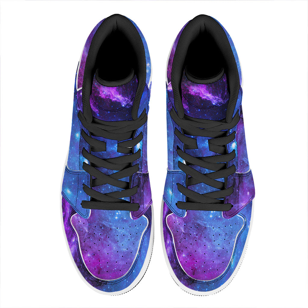 Purple Galaxy Space Blue Starfield Print High Top Leather Sneakers