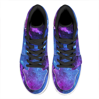 Purple Galaxy Space Blue Starfield Print High Top Leather Sneakers