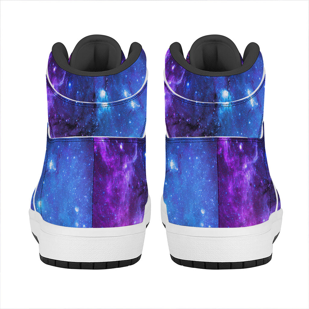Purple Galaxy Space Blue Starfield Print High Top Leather Sneakers
