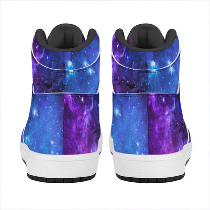 Purple Galaxy Space Blue Starfield Print High Top Leather Sneakers