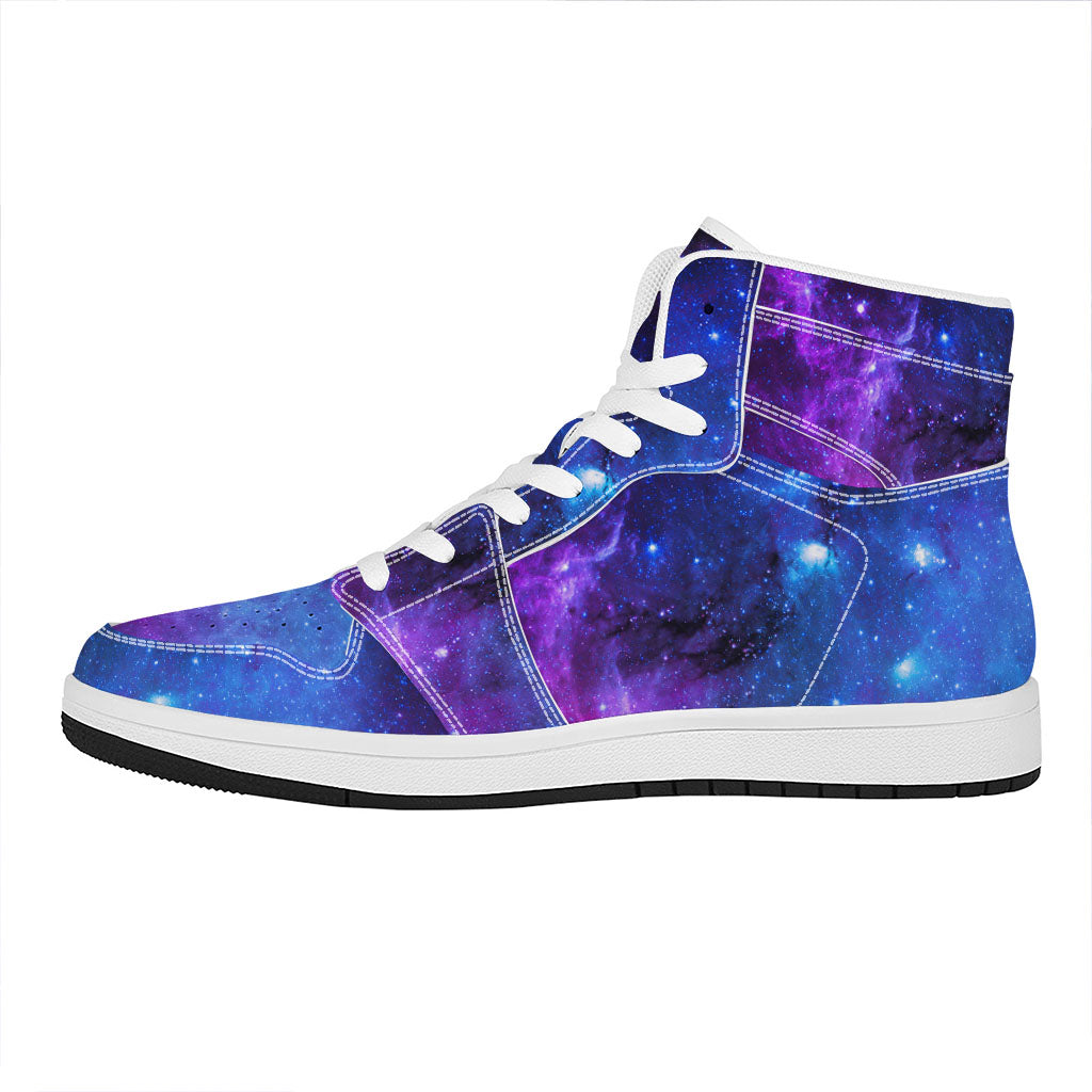 Purple Galaxy Space Blue Starfield Print High Top Leather Sneakers