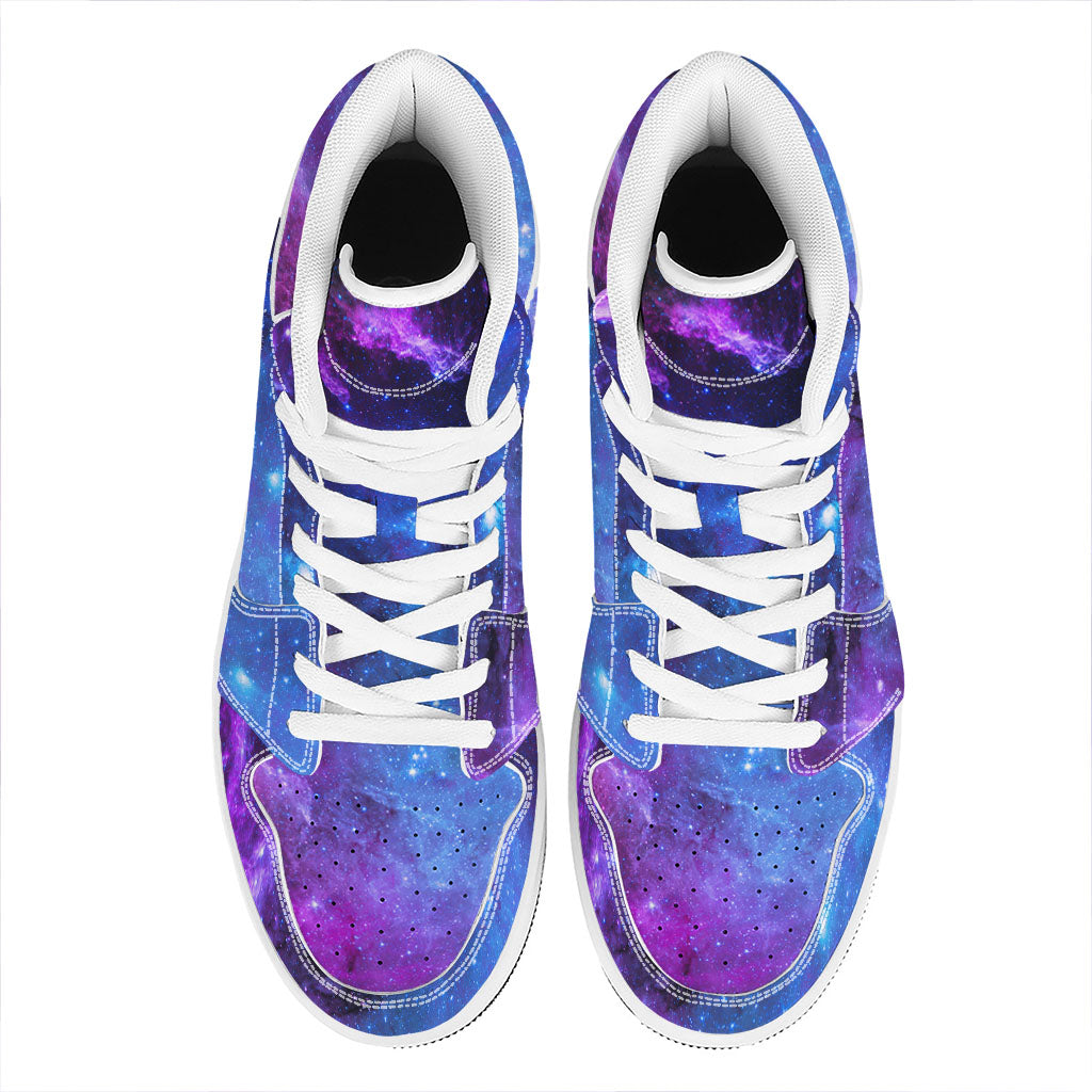 Purple Galaxy Space Blue Starfield Print High Top Leather Sneakers