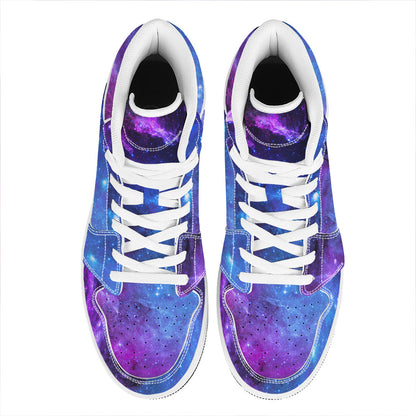 Purple Galaxy Space Blue Starfield Print High Top Leather Sneakers