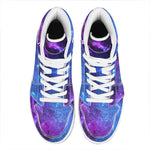 Purple Galaxy Space Blue Starfield Print High Top Leather Sneakers