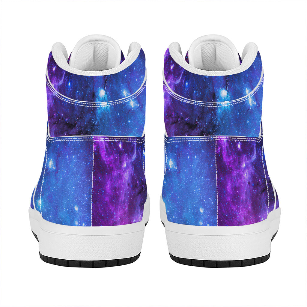 Purple Galaxy Space Blue Starfield Print High Top Leather Sneakers