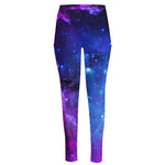 Purple Galaxy Space Blue Starfield Print High-Waisted Pocket Leggings