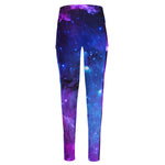 Purple Galaxy Space Blue Starfield Print High-Waisted Pocket Leggings