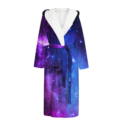Purple Galaxy Space Blue Starfield Print Hooded Bathrobe