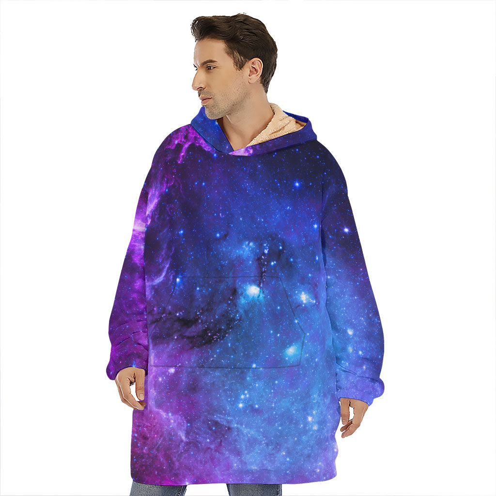 Purple Galaxy Space Blue Starfield Print Hoodie Blanket