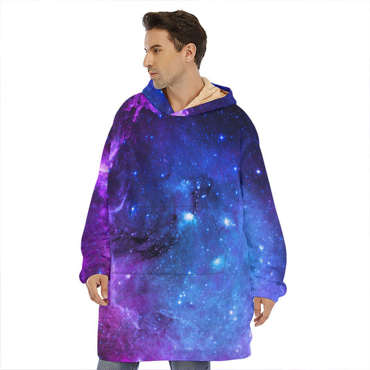 Purple Galaxy Space Blue Starfield Print Hoodie Blanket