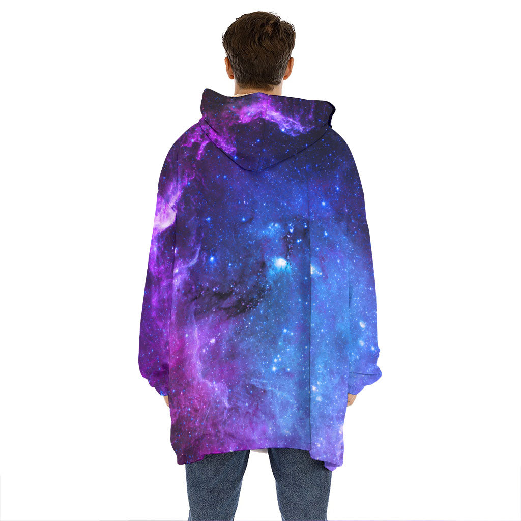 Purple Galaxy Space Blue Starfield Print Hoodie Blanket
