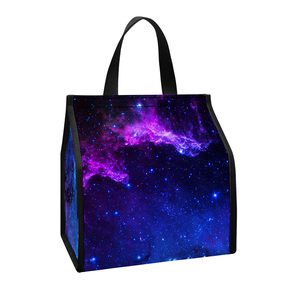 Purple Galaxy Space Blue Starfield Print Insulated Lunch Tote
