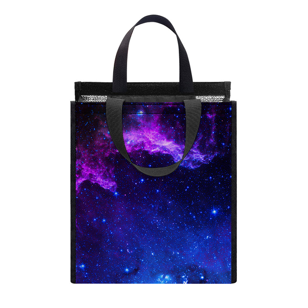 Purple Galaxy Space Blue Starfield Print Insulated Lunch Tote
