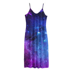 Purple Galaxy Space Blue Starfield Print Jersey Midi Cami Dress