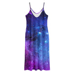 Purple Galaxy Space Blue Starfield Print Jersey Midi Cami Dress